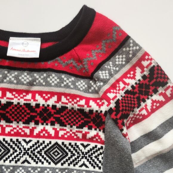 Hanna Andersson Snow & Tell Sweater Dress Grey Multi Size 5 | 110 cm Fair Isle - Picture 2 of 7